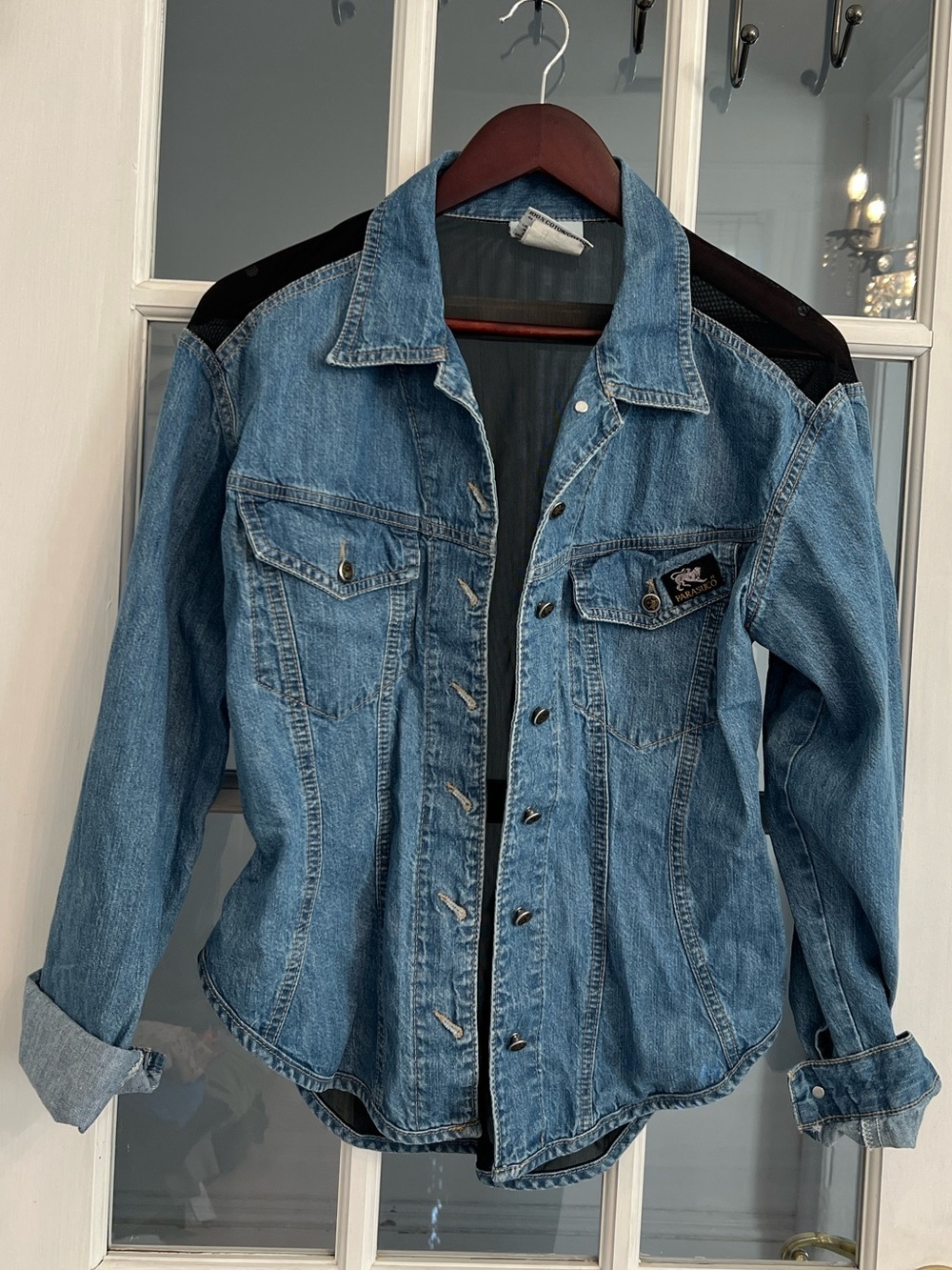 PARASUCO Mixed Media Chambray Black Sheer Back Long Sleeve Button Down Shirt